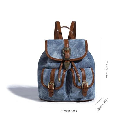 Women's American Retro Denim Bag High Quality Old Commuting 2024 New College Style Versatile Small Backpack for Women
