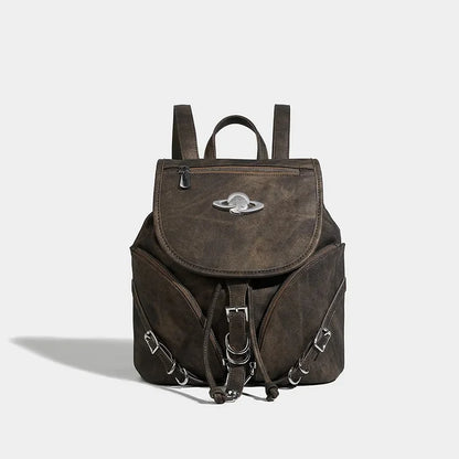 Women's American Retro Small High Quality Trendy Buckle 2024 New Backpack Female Student School Bag