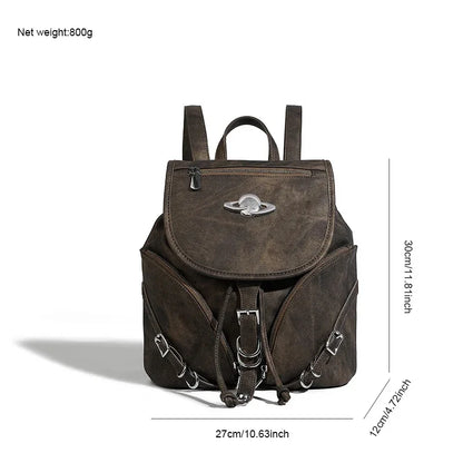 Women's American Retro Small High Quality Trendy Buckle 2024 New Backpack Female Student School Bag
