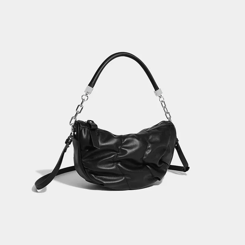 Women's Armpit Soft Leather Large Capacity Shoulder High Quality 2024 Versatile Dumpling Crossbody Pleated Bag