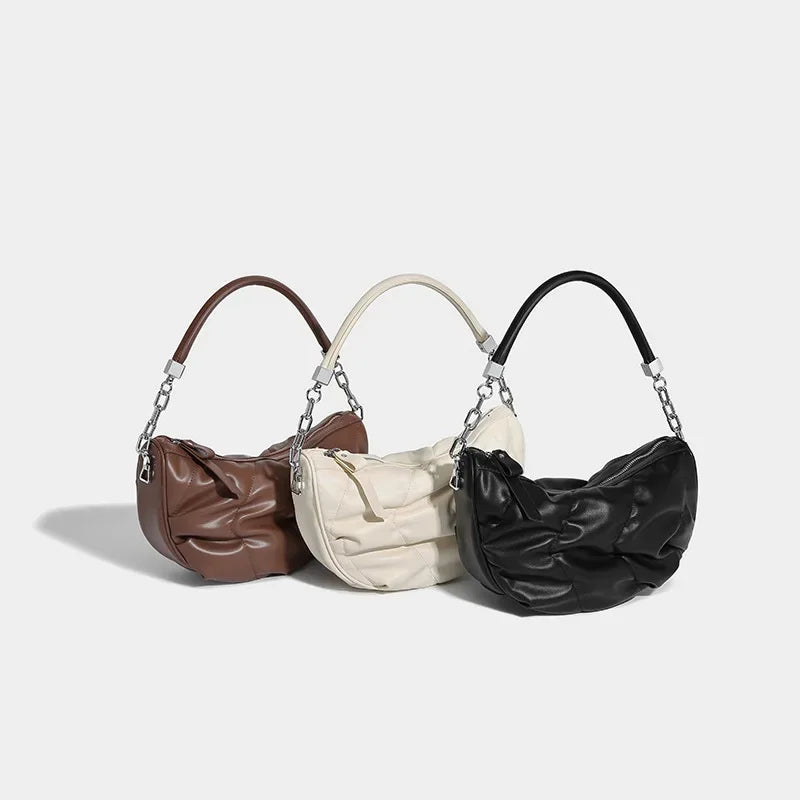 Women's Armpit Soft Leather Large Capacity Shoulder High Quality 2024 Versatile Dumpling Crossbody Pleated Bag