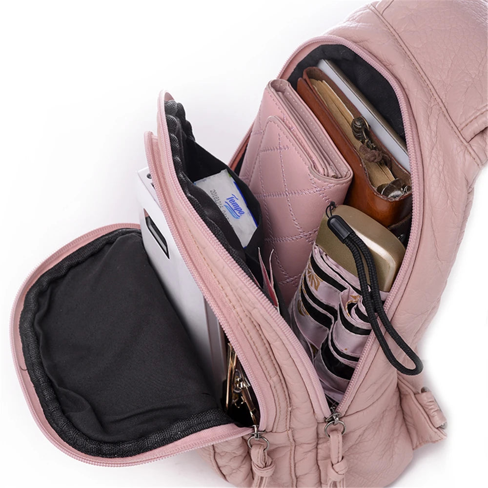 Women's  Backpack Ladies Small Backpack For Teenage Girl  Bagpack Soft Washed Leather Chest Bags for Women 2020 Mochila Feminina