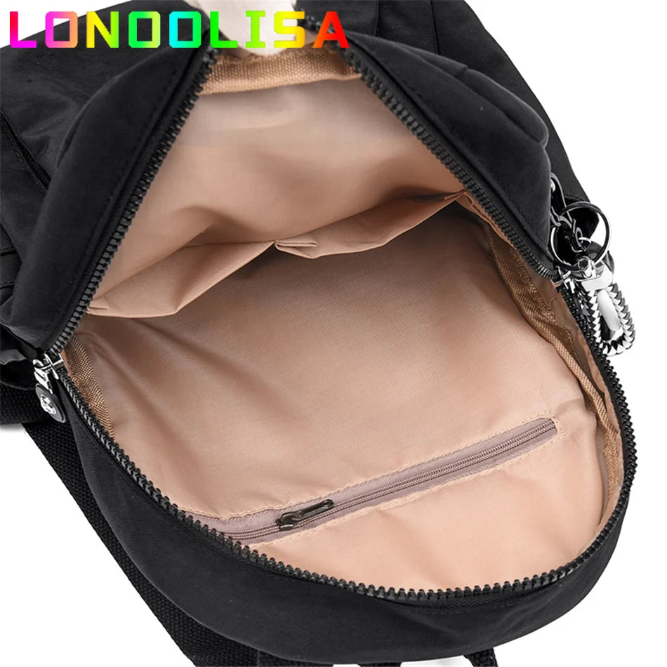 Women's Backpack Large Capacity Casual Travel Bagpack Simple Solid Color Shoulder Bag High Quality Nylon Cloth Racksack Mochilas
