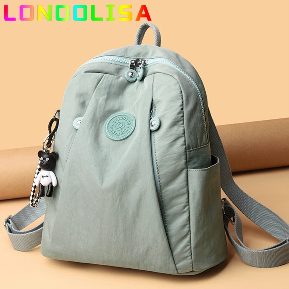 Women's Backpack Large Capacity Casual Travel Bagpack Simple Solid Color Shoulder Bag High Quality Nylon Cloth Racksack Mochilas