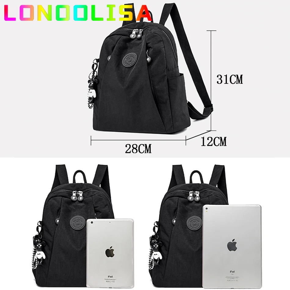 Women's Backpack Large Capacity Casual Travel Bagpack Simple Solid Color Shoulder Bag High Quality Nylon Cloth Racksack Mochilas