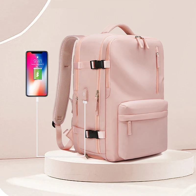 Women's Backpack Travel Waterproof USB Port Shoes Bag Laptop Casual Fashion School Backpacks Expandable Female Bags Promotion