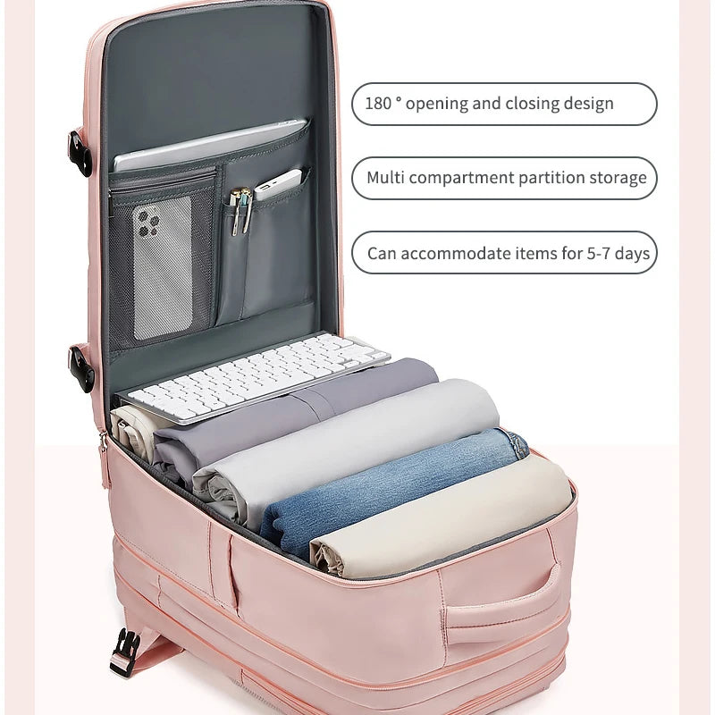 Women's Backpack Travel Waterproof USB Port Shoes Bag Laptop Casual Fashion School Backpacks Expandable Female Bags Promotion
