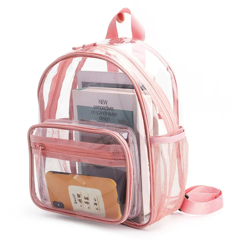 Women's Backpack Waterproof PVC Female Fashion College Students Transparent Bag Large Solid Clear Backpacks