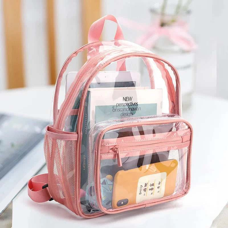 Women's Backpack Waterproof PVC Female Fashion College Students Transparent Bag Large Solid Clear Backpacks