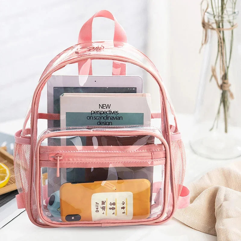 Women's Backpack Waterproof PVC Female Fashion College Students Transparent Bag Large Solid Clear Backpacks