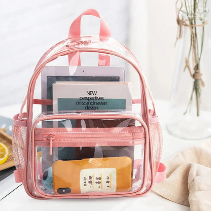 Women's Backpack Waterproof PVC Female Fashion College Students Transparent Bag Large Solid Clear Backpacks
