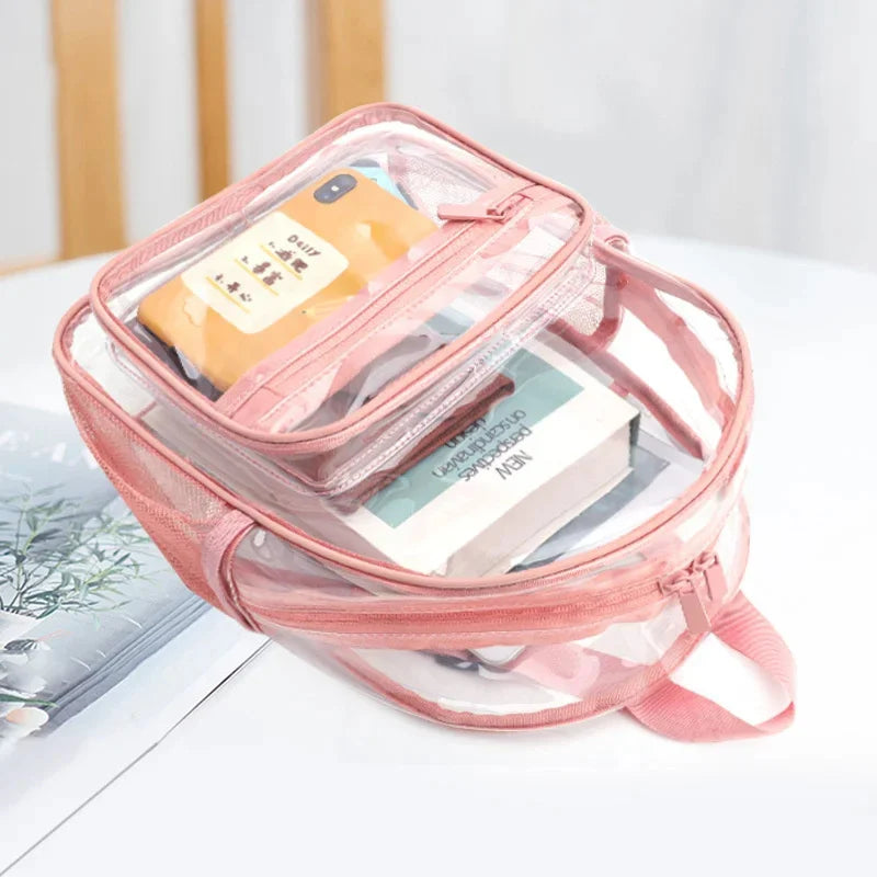 Women's Backpack Waterproof PVC Female Fashion College Students Transparent Bag Large Solid Clear Backpacks