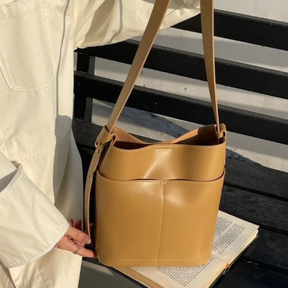 Women's Bag 2024 New Minimalist Commuter Bucket Bags Underarm Wide Shoulder Strap Crossbody Tote Solid Large Capacity Bolsas