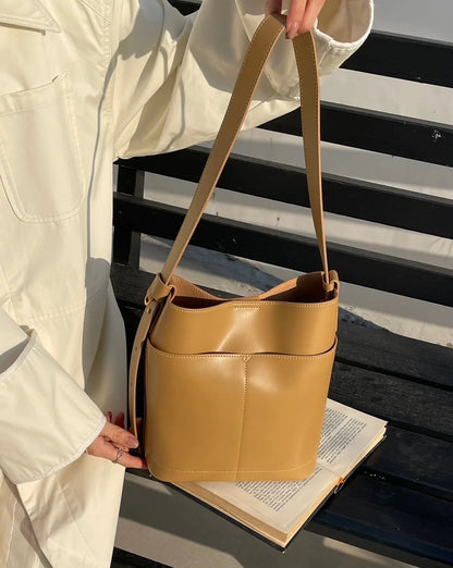 Women's Bag 2024 New Minimalist Commuter Bucket Bags Underarm Wide Shoulder Strap Crossbody Tote Solid Large Capacity Bolsas