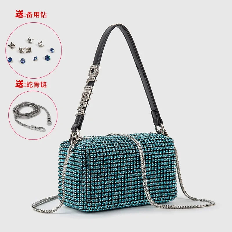 Women's Bags 2024 Summer Style Fashion Handmade One-shoulder Crossbody Bag Full of Diamonds Handbag with Shoulder Strap