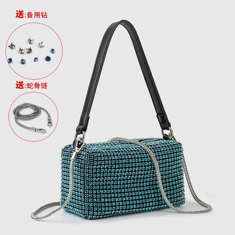 Women's Bags 2024 Summer Style Fashion Handmade One-shoulder Crossbody Bag Full of Diamonds Handbag with Shoulder Strap
