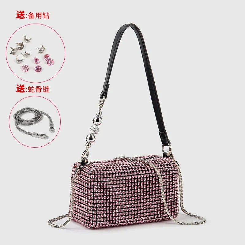 Women's Bags 2024 Summer Style Fashion Handmade One-shoulder Crossbody Bag Full of Diamonds Handbag with Shoulder Strap