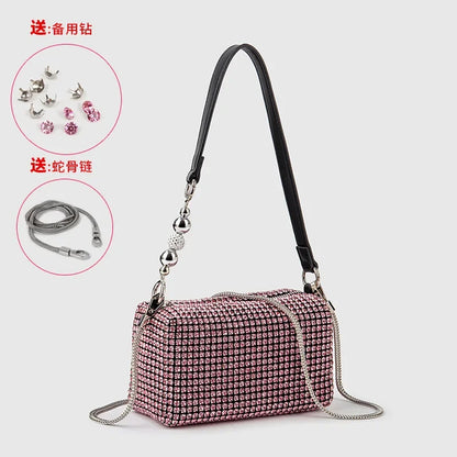 Women's Bags 2024 Summer Style Fashion Handmade One-shoulder Crossbody Bag Full of Diamonds Handbag with Shoulder Strap