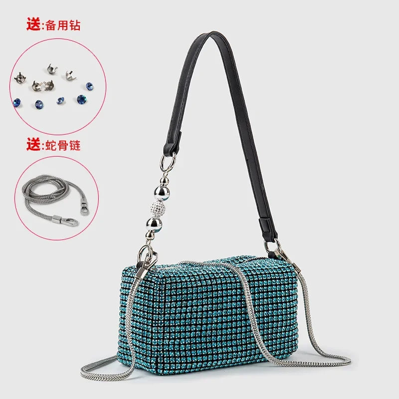 Women's Bags 2024 Summer Style Fashion Handmade One-shoulder Crossbody Bag Full of Diamonds Handbag with Shoulder Strap