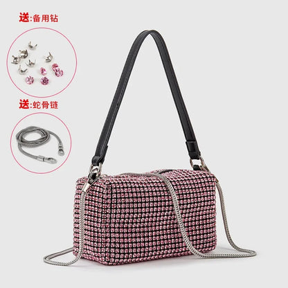 Women's Bags 2024 Summer Style Fashion Handmade One-shoulder Crossbody Bag Full of Diamonds Handbag with Shoulder Strap