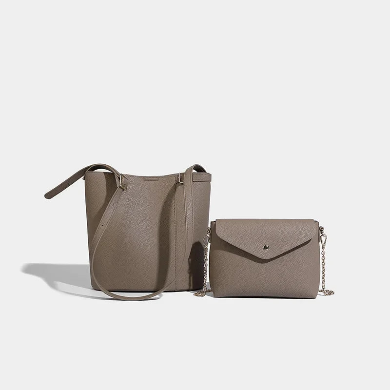 Women's Bucket Simple 2024 High-end Soft Leather Large Capacity Shoulder Casual Versatile Child-Mother Bag