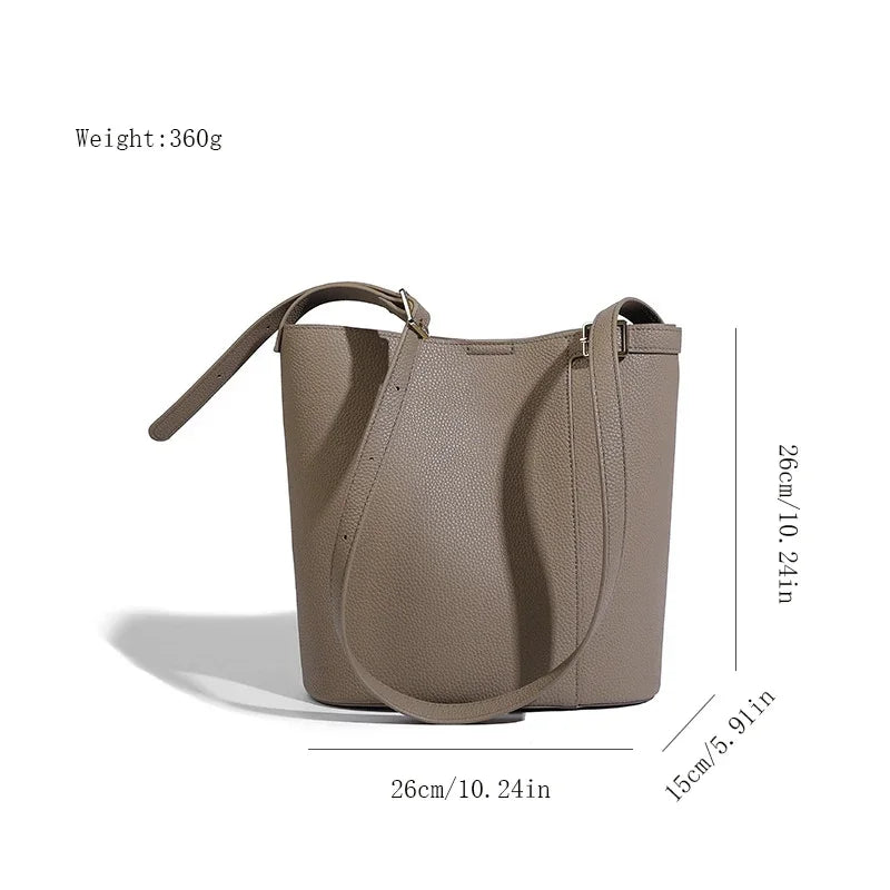 Women's Bucket Simple 2024 High-end Soft Leather Large Capacity Shoulder Casual Versatile Child-Mother Bag