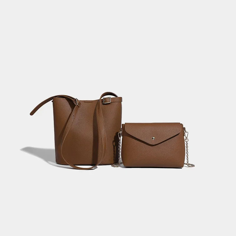 Women's Bucket Simple 2024 High-end Soft Leather Large Capacity Shoulder Casual Versatile Child-Mother Bag