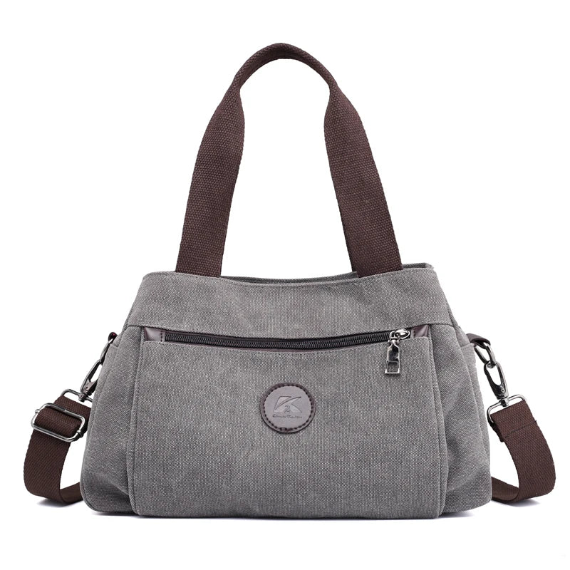 Women's Canvas Crossbody Bags Handbag Tote Shoulder Bag Vintage Solid Multi-pocket Fashion Ladies Top-handle Messenger Bag