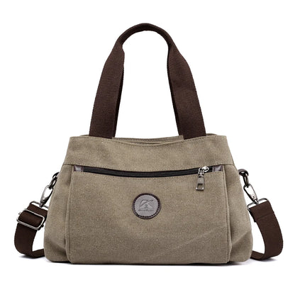 Women's Canvas Crossbody Bags Handbag Tote Shoulder Bag Vintage Solid Multi-pocket Fashion Ladies Top-handle Messenger Bag