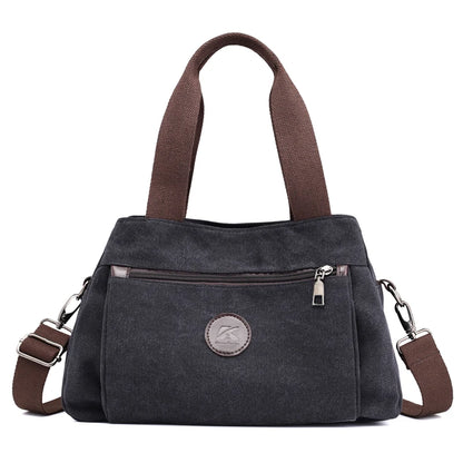 Women's Canvas Crossbody Bags Handbag Tote Shoulder Bag Vintage Solid Multi-pocket Fashion Ladies Top-handle Messenger Bag