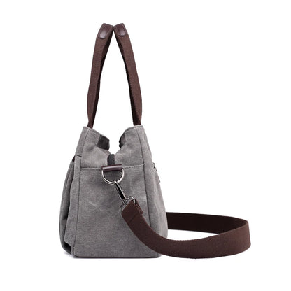 Women's Canvas Crossbody Bags Handbag Tote Shoulder Bag Vintage Solid Multi-pocket Fashion Ladies Top-handle Messenger Bag