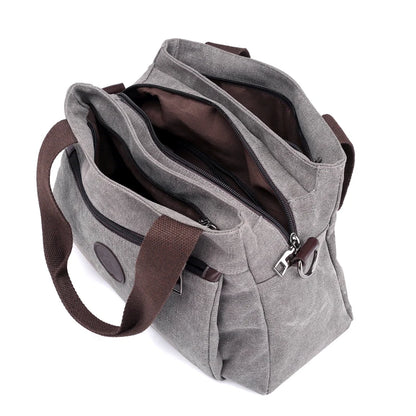 Women's Canvas Crossbody Bags Handbag Tote Shoulder Bag Vintage Solid Multi-pocket Fashion Ladies Top-handle Messenger Bag