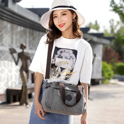 Women's Canvas Crossbody Bags Handbag Tote Shoulder Bag Vintage Solid Multi-pocket Fashion Ladies Top-handle Messenger Bag
