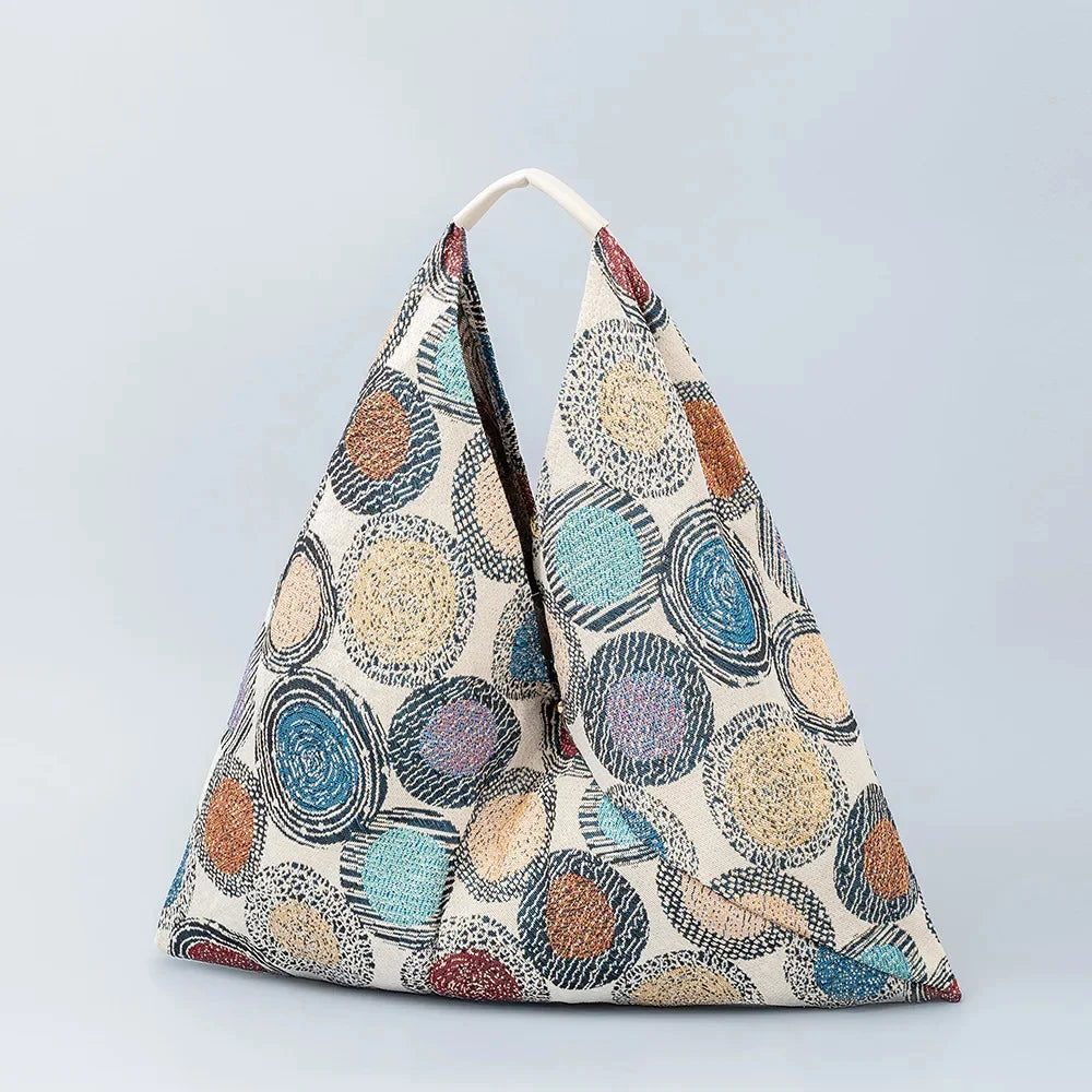 Women's Canvas Large Capacity Geometric Print Armpit Design Commuting Street Trend Dumpling Short Trip Shoulder Bag