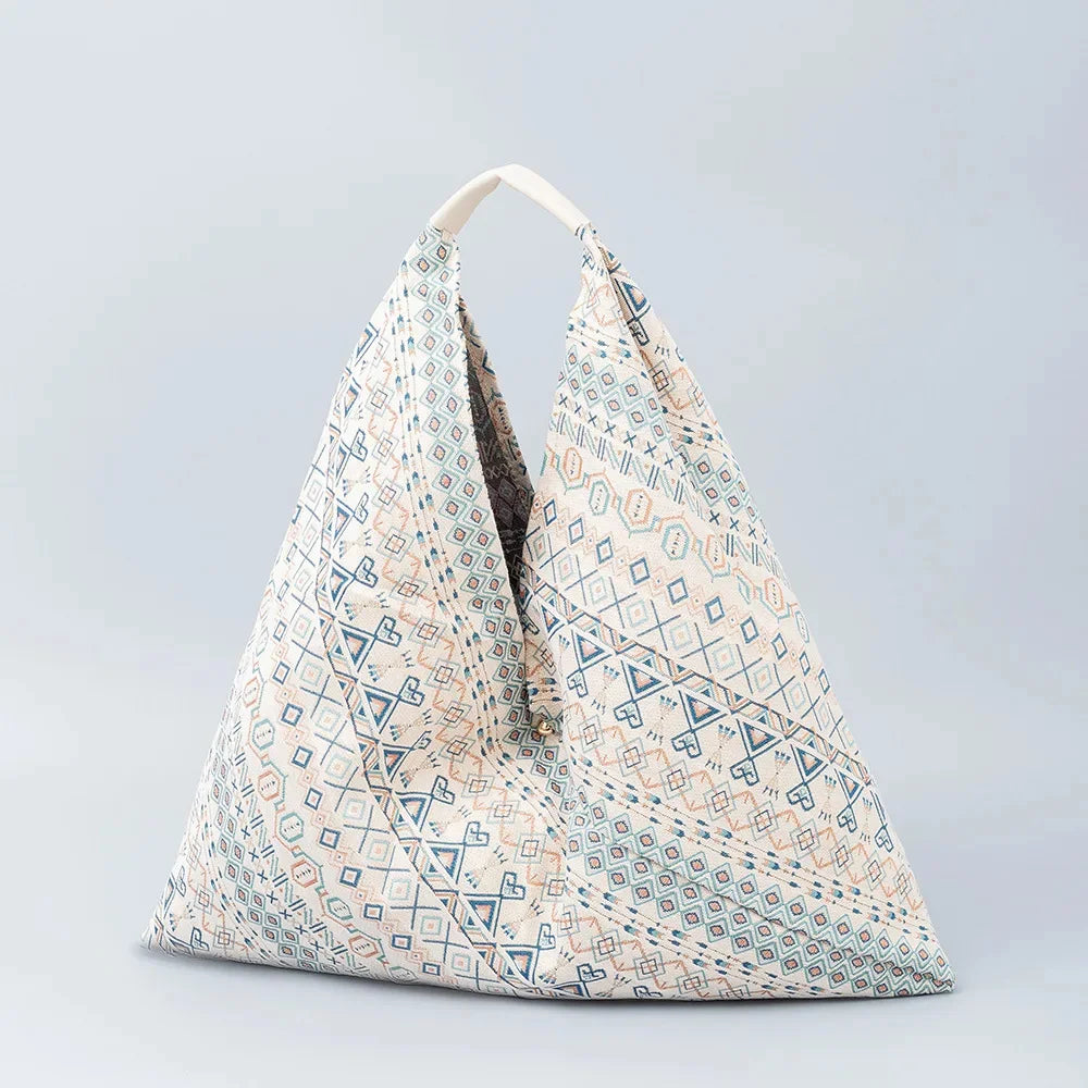 Women's Canvas Large Capacity Geometric Print Armpit Design Commuting Street Trend Dumpling Short Trip Shoulder Bag