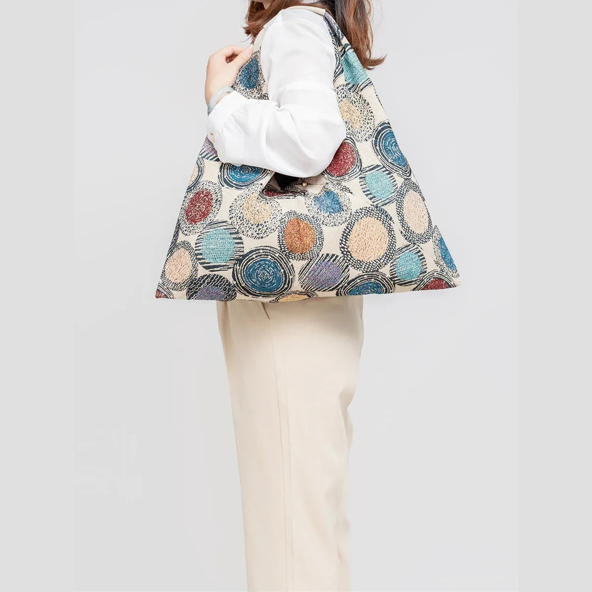 Women's Canvas Large Capacity Geometric Print Armpit Design Commuting Street Trend Dumpling Short Trip Shoulder Bag