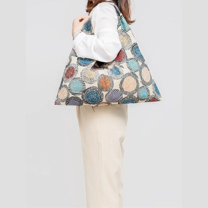 Women's Canvas Large Capacity Geometric Print Armpit Design Commuting Street Trend Dumpling Short Trip Shoulder Bag