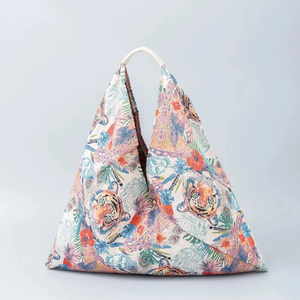 Women's Canvas Large Capacity Geometric Print Armpit Design Commuting Street Trend Dumpling Short Trip Shoulder Bag