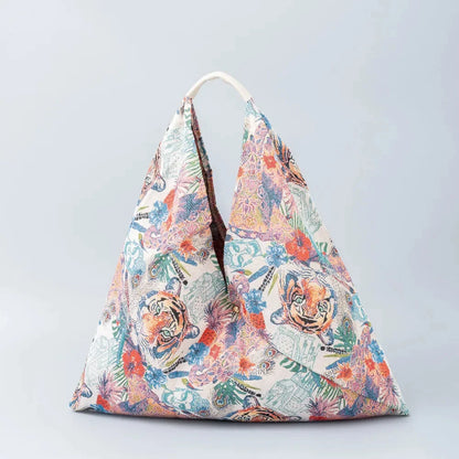 Women's Canvas Large Capacity Geometric Print Armpit Design Commuting Street Trend Dumpling Short Trip Shoulder Bag