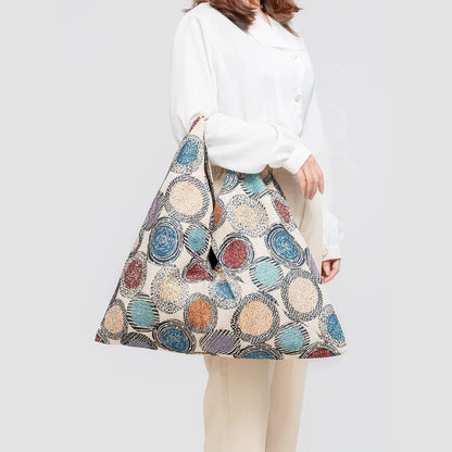 Women's Canvas Large Capacity Geometric Print Armpit Design Commuting Street Trend Dumpling Short Trip Shoulder Bag