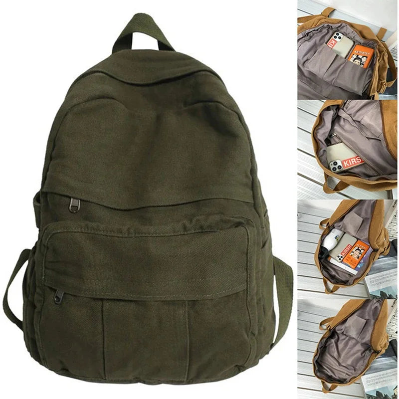 Women's Canvas Soft Schoolbag Fashion College Girls Backpack Travel Ladies Rucksack School Book Bag Pack for Female