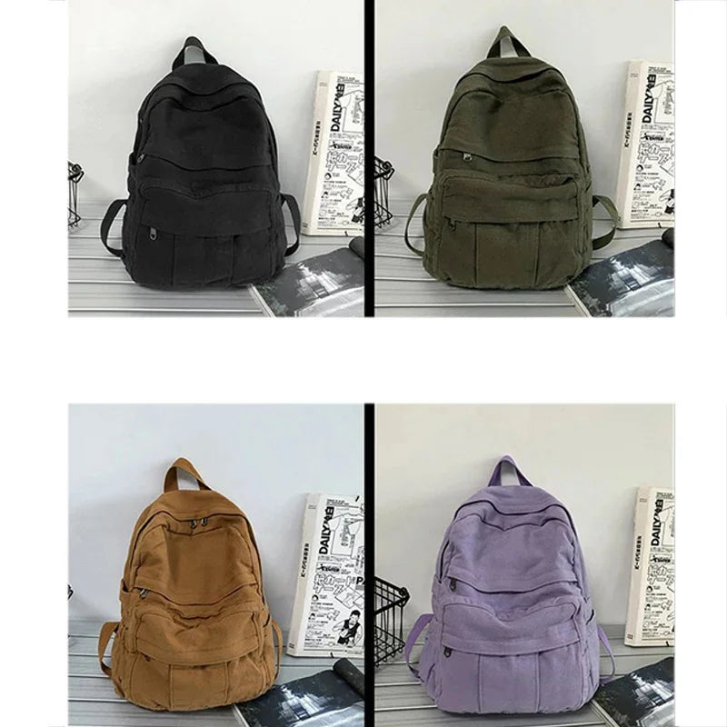Women's Canvas Soft Schoolbag Fashion College Girls Backpack Travel Ladies Rucksack School Book Bag Pack for Female