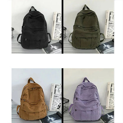 Women's Canvas Soft Schoolbag Fashion College Girls Backpack Travel Ladies Rucksack School Book Bag Pack for Female