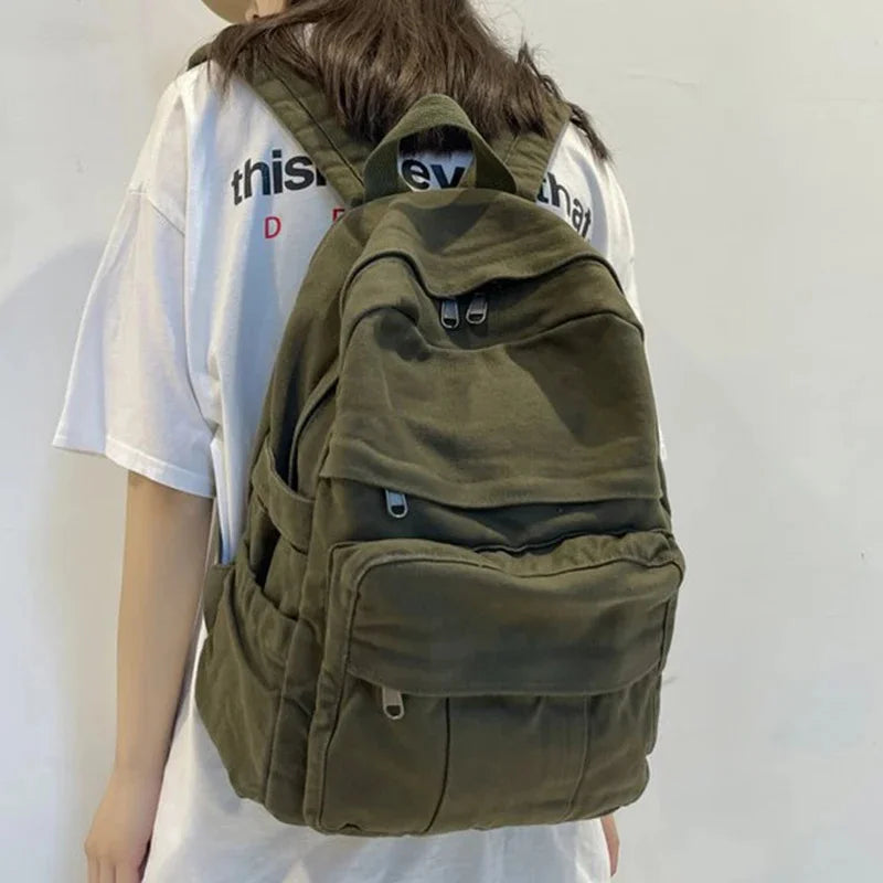Women's Canvas Soft Schoolbag Fashion College Girls Backpack Travel Ladies Rucksack School Book Bag Pack for Female