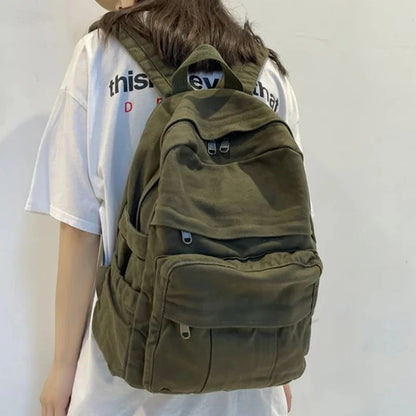 Women's Canvas Soft Schoolbag Fashion College Girls Backpack Travel Ladies Rucksack School Book Bag Pack for Female