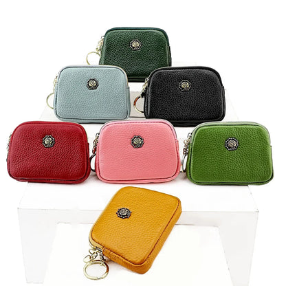 Women's Casual Genuine Leather Zipper Coin Purse Key Card Holder Slim Thin Head Layer Cowhide Universal Wallet