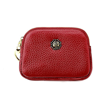 Women's Casual Genuine Leather Zipper Coin Purse Key Card Holder Slim Thin Head Layer Cowhide Universal Wallet