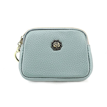 Women's Casual Genuine Leather Zipper Coin Purse Key Card Holder Slim Thin Head Layer Cowhide Universal Wallet
