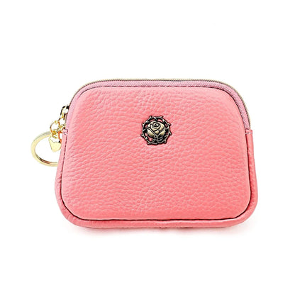 Women's Casual Genuine Leather Zipper Coin Purse Key Card Holder Slim Thin Head Layer Cowhide Universal Wallet