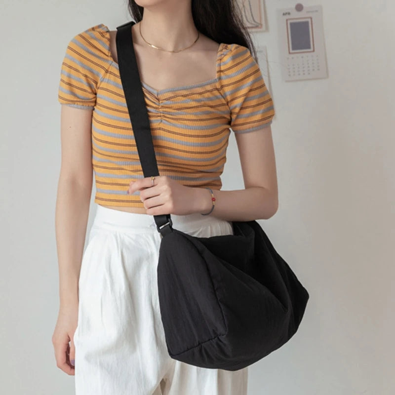 Women's Casual Satchels All-matching Crossbody Bags Simple Shoulder Bag with Adjustable Strap Stylish Nylon Schoolbag